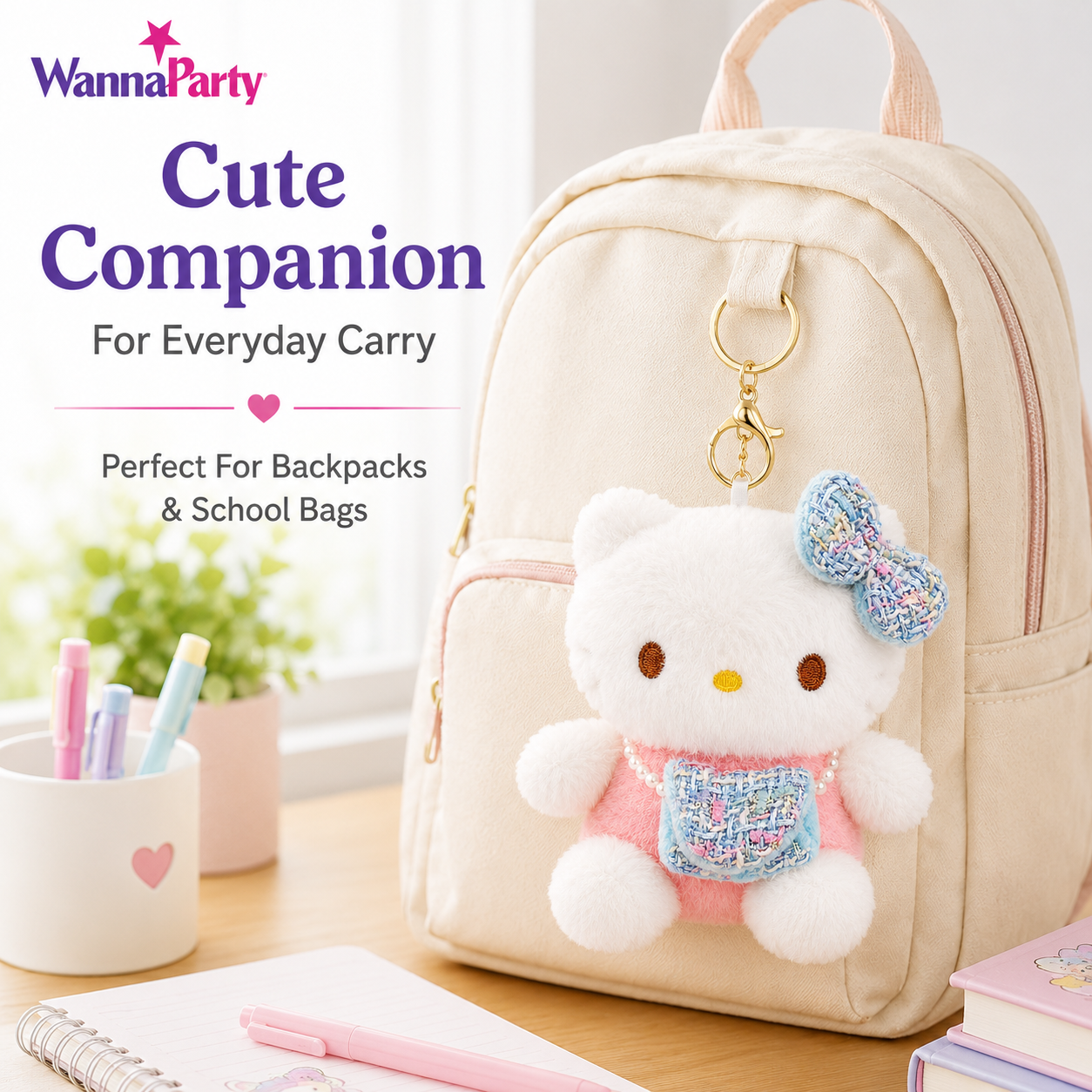 Hello Kitty Pink Plushy Keychain - Kawaii Bag Charm
