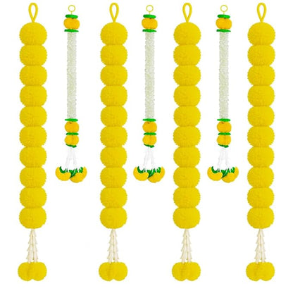 Atrtificial Yellow Marigold and White Mogra Garlands Hanging Backdrop Decorations Set of 7