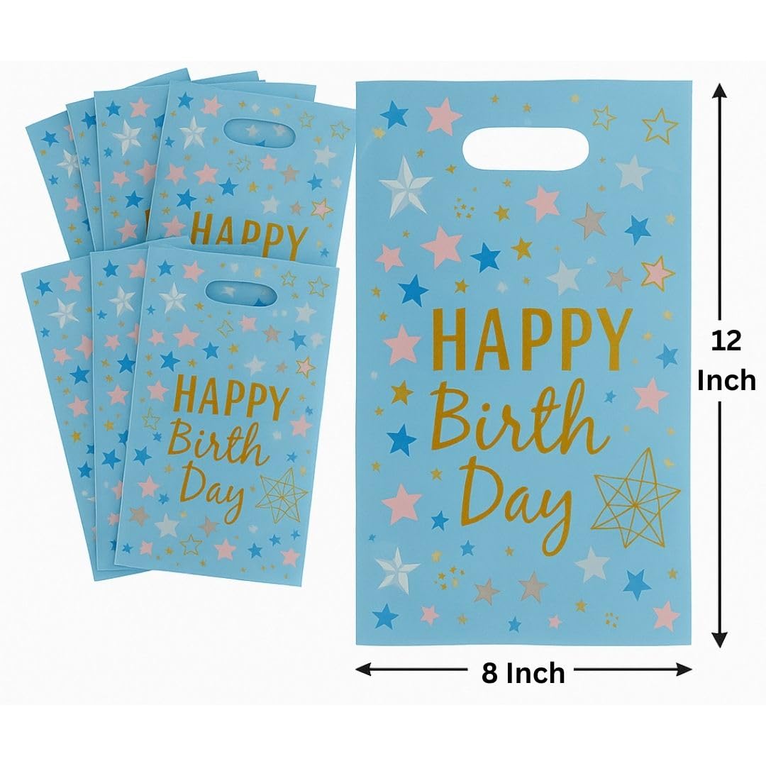 Happy Birthday Stary Affairs Aluminium Film Blue Loot Bags Pack of 20