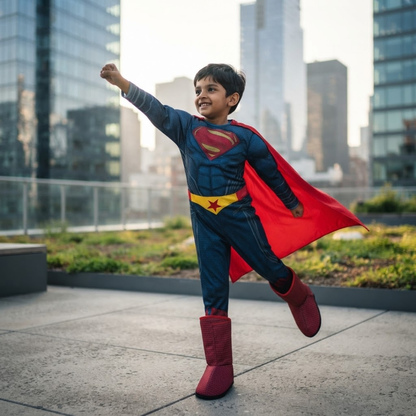 Classic Red & Blue Superhero Costume for Boys - Size M | Kids Hero Fancy Dress for Birthday Parties, School Events & Role Play