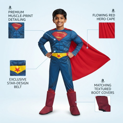 Classic Red & Blue Superhero Costume for Boys - Size M | Kids Hero Fancy Dress for Birthday Parties, School Events & Role Play