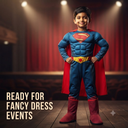 Classic Red & Blue Superhero Costume for Boys - Size M | Kids Hero Fancy Dress for Birthday Parties, School Events & Role Play