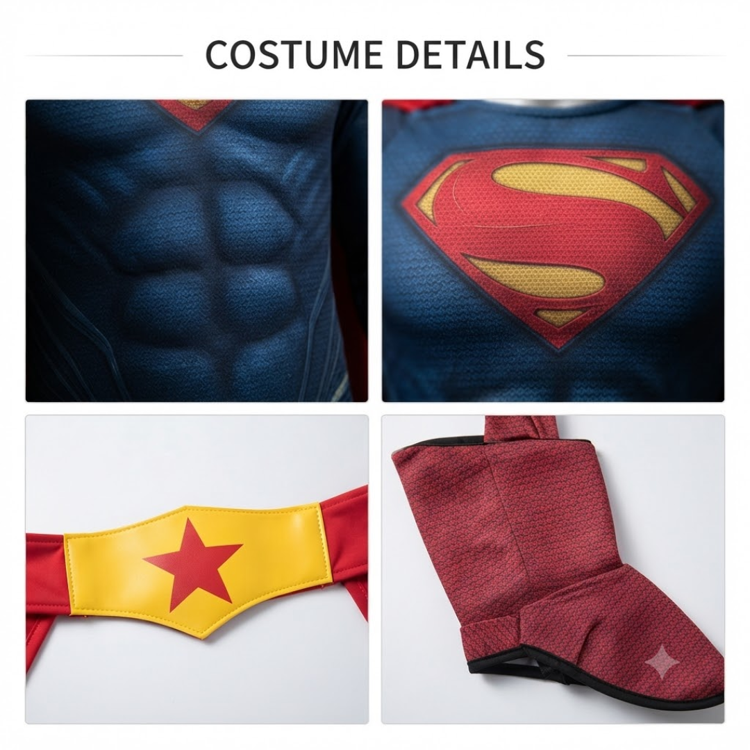 Classic Red & Blue Superhero Costume for Boys - Size M | Kids Hero Fancy Dress for Birthday Parties, School Events & Role Play