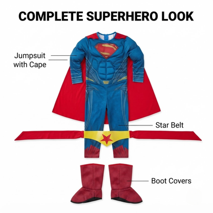 Classic Red & Blue Superhero Costume for Boys - Size M | Kids Hero Fancy Dress for Birthday Parties, School Events & Role Play
