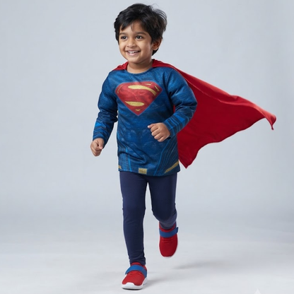 Red & Blue Superhero Costume Top for Kids – Size M | Kids Hero-Inspired Fancy Dress for Theme Parties & School Events