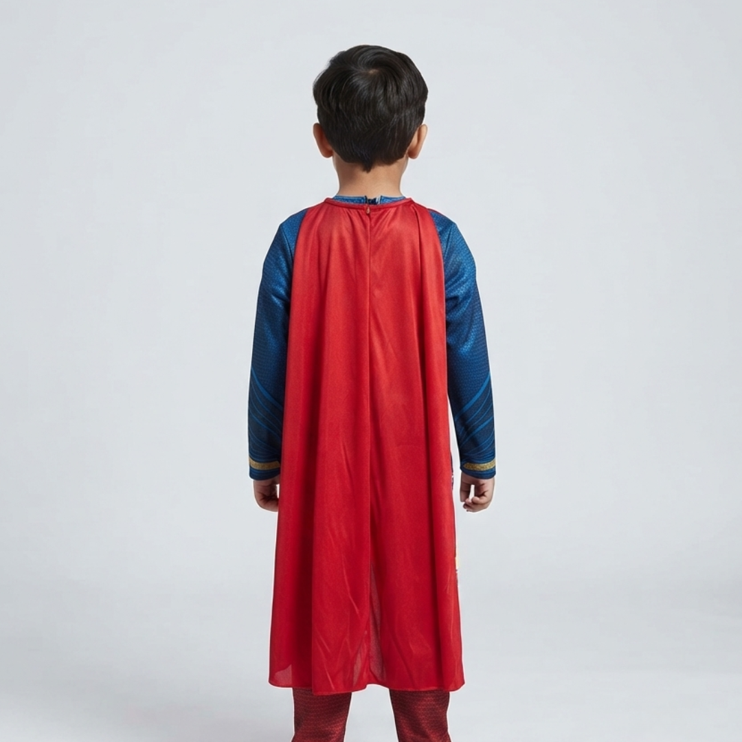 Red & Blue Superhero Costume Top for Kids – Size M | Kids Hero-Inspired Fancy Dress for Theme Parties & School Events