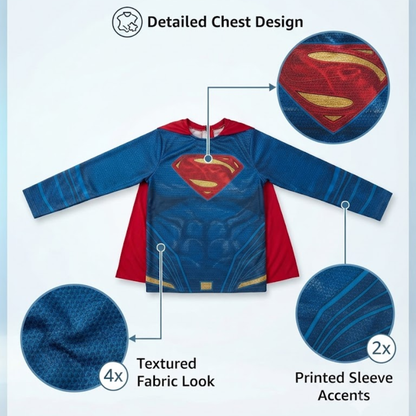 Red & Blue Superhero Costume Top for Kids – Size M | Kids Hero-Inspired Fancy Dress for Theme Parties & School Events