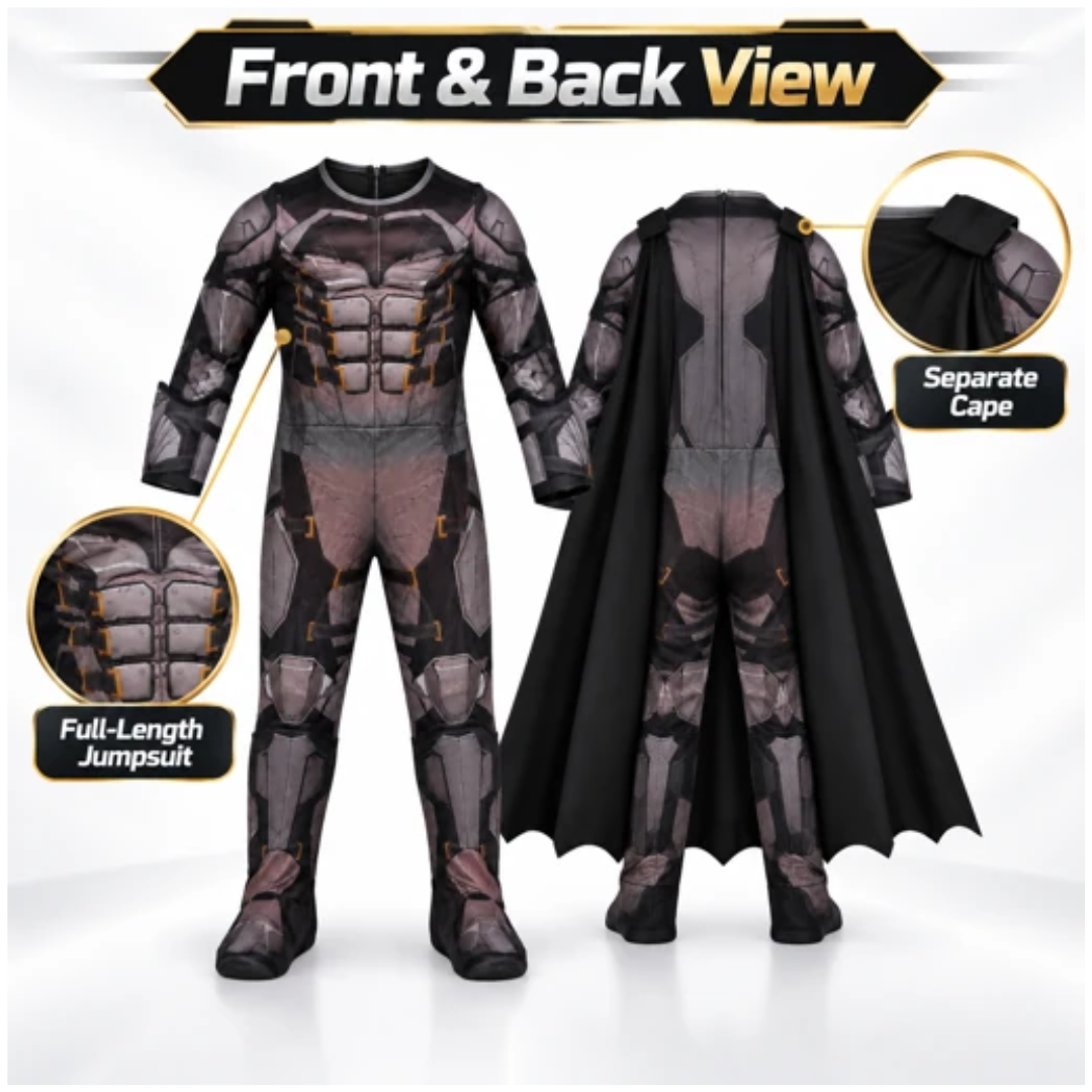 Deluxe Muscle Chest Dark Superhero Costume for Boys - Size M | Kids Fancy Dress for Age 5 to 7 Years