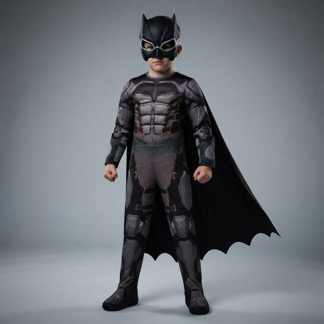 Deluxe Muscle Chest Dark Superhero Costume for Boys - Size M | Kids Fancy Dress for Age 5 to 7 Years