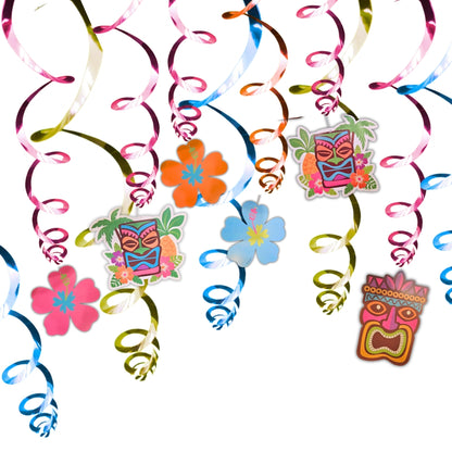 Hawaiian Tiki Swirl Decoration 12PC - Luau Party Hanging Decor | Wanna Party - Image 1