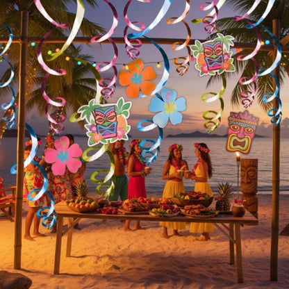 Hawaiian Tiki Swirl Decoration 12PC - Luau Party Hanging Decor | Wanna Party - Image 4