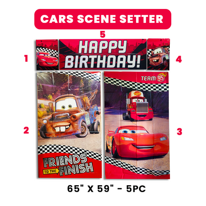 Cars Theme Scene Setter - 6ft x 5ft - 5PC Set
