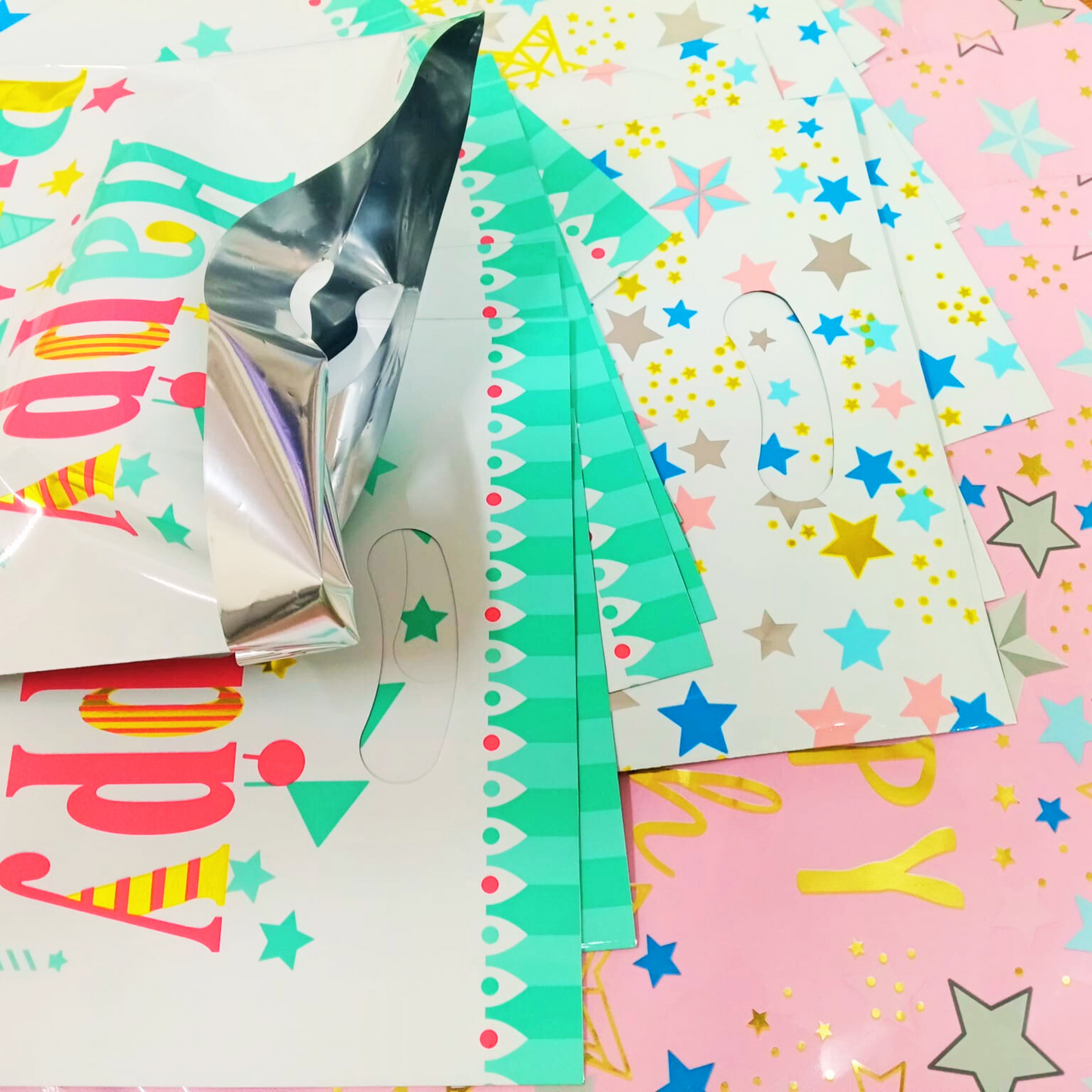Happy Birthday Pink Foil Loot Bags for Retun Gifts or Khoibag Loots Combo - 20PC