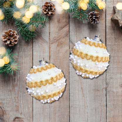 Christmas Tree Ornaments Vintage Snow Balls 2Pc