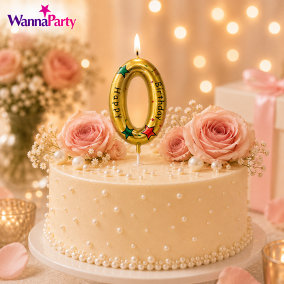 Golden Color Happy Birthday Printed Candle Number 0