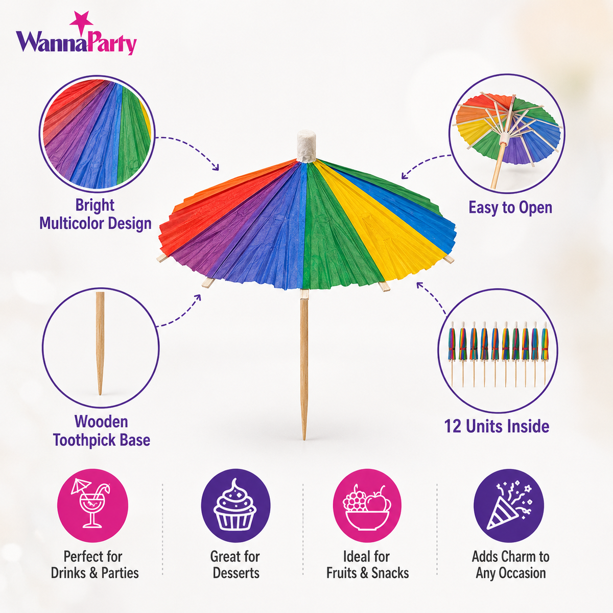 Umbrella Drinks Topper - 12PC