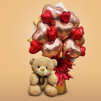 Rose Gold & Red Heart Shape Foil Balloon Bouquet Set - 14PC