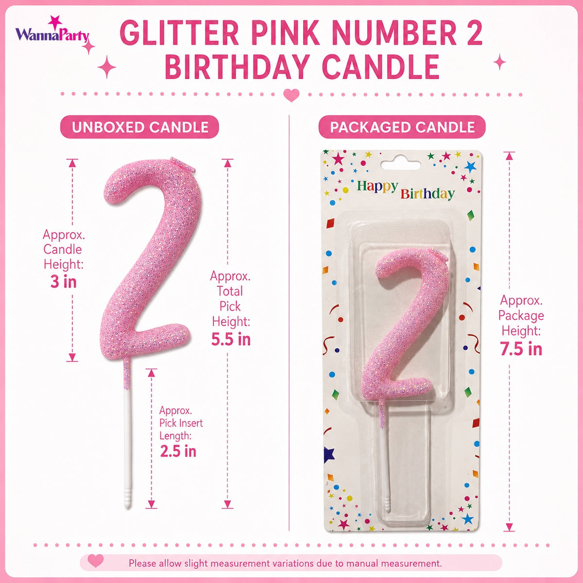 Glitter Designer Pink Candle No. 2