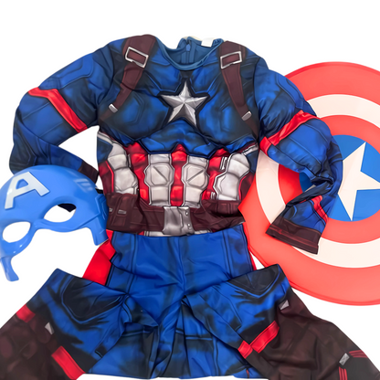Captain America Muscular Costume w/ Face Mask & Shield for Kids - Size S - Age 3 - 5 YRS
