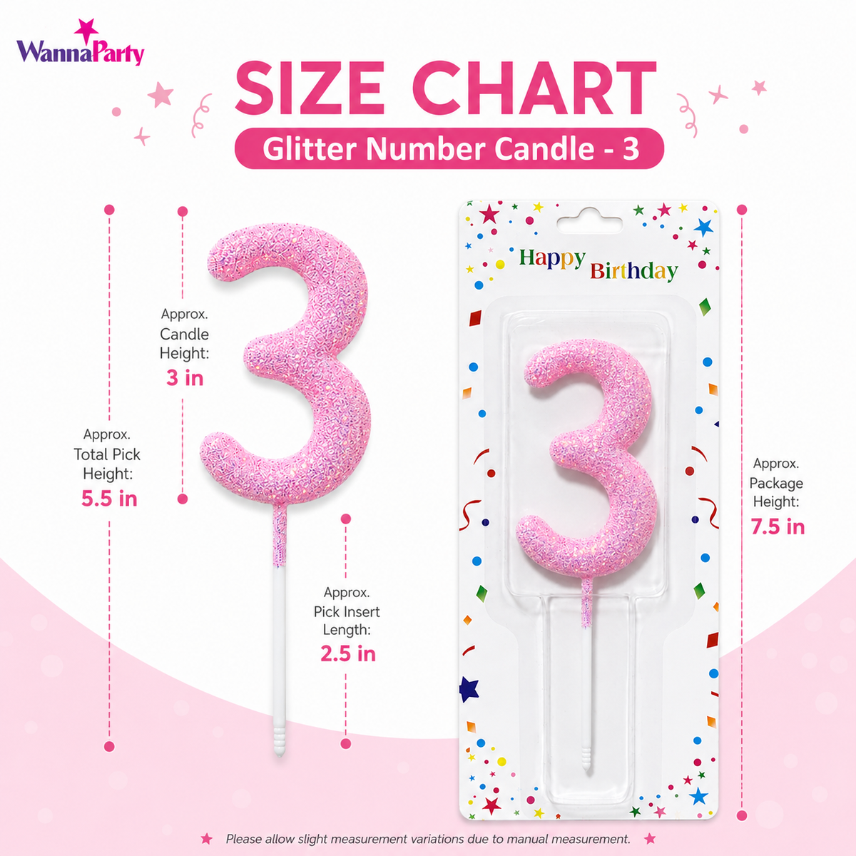 Glitter Designer Pink Candle No. 3