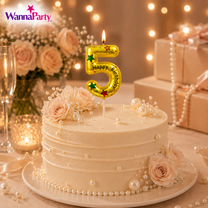 Golden Color Happy Birthday Printed Candle Number 5