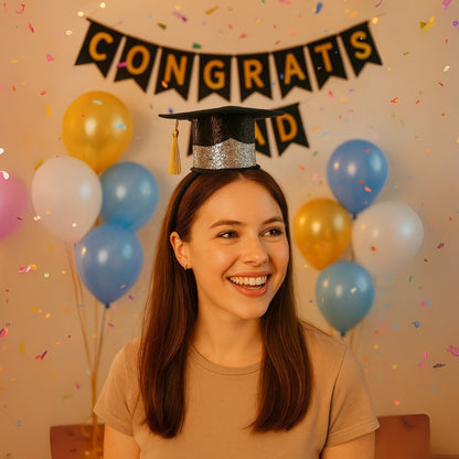 Glittery Graduation Top Hat with Headband - 1PC