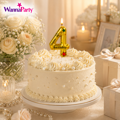 Golden Color Happy Birthday Printed Candle Number 4