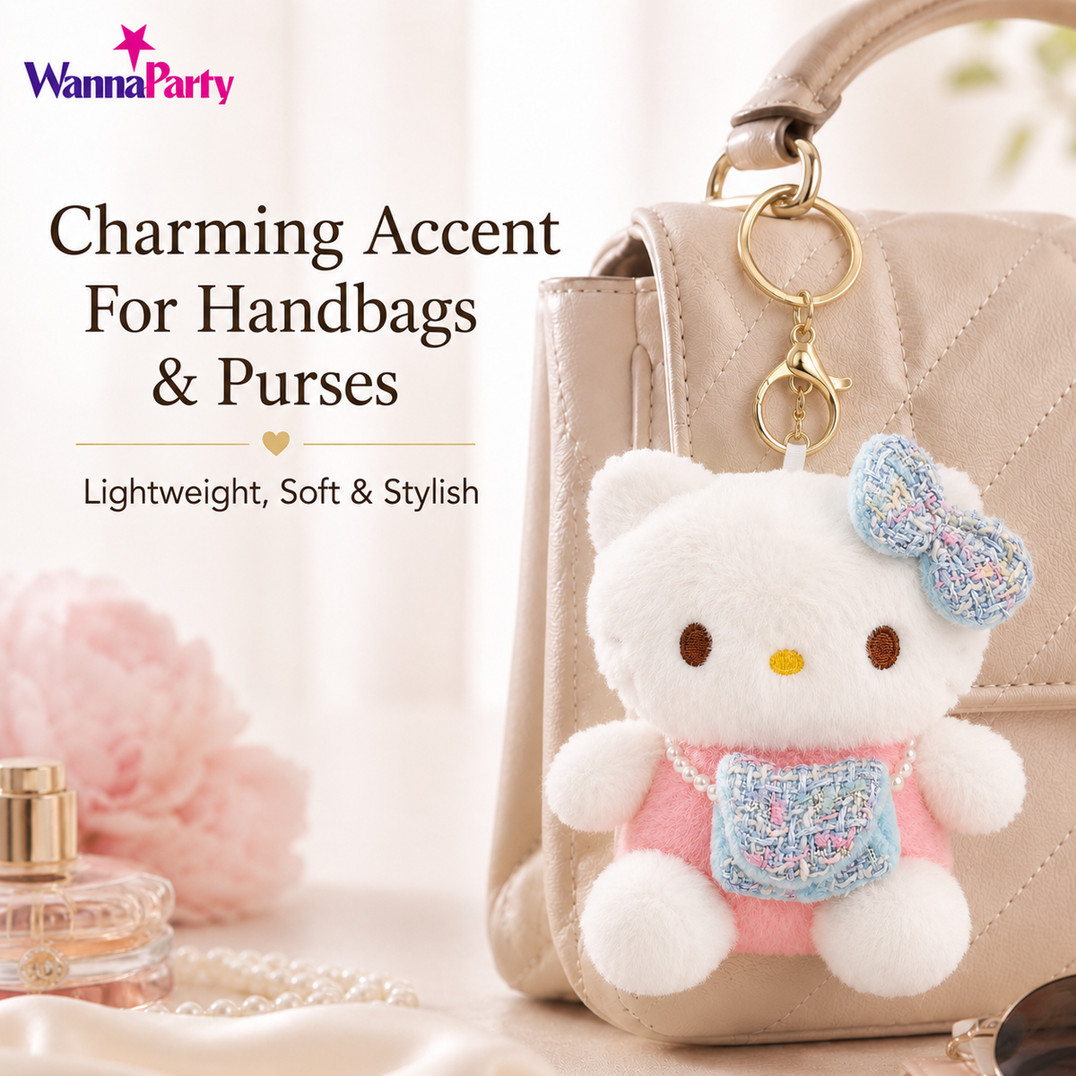 Hello Kitty Pink Plushy Keychain - Kawaii Bag Charm | Wanna Party - Image 7