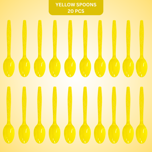 Premium Plastic Yellow Spoons - 20PC | For Birthdays, Picnics & Baby Shower Parties