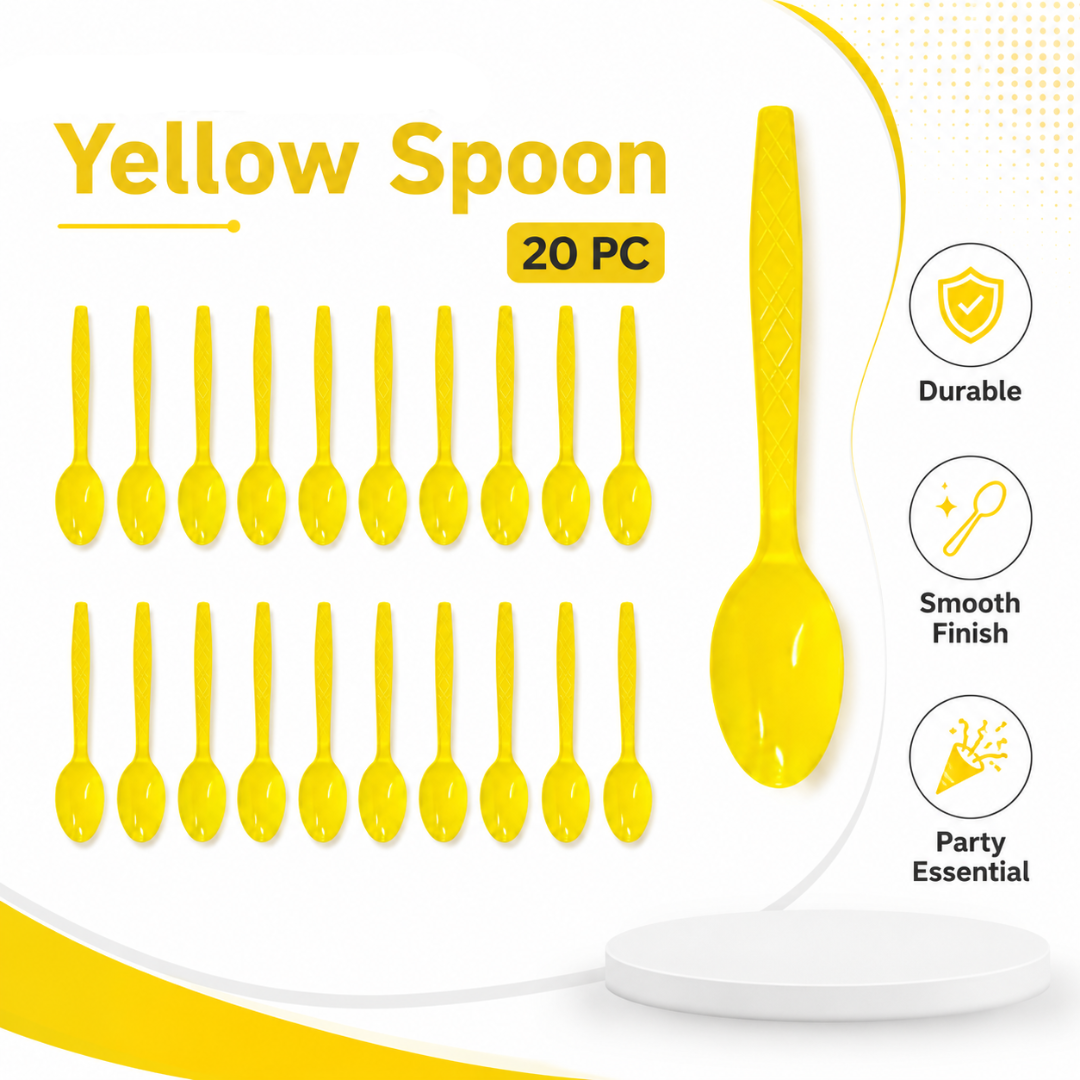 Premium Plastic Yellow Spoons - 20PC | For Birthdays, Picnics & Baby Shower Parties