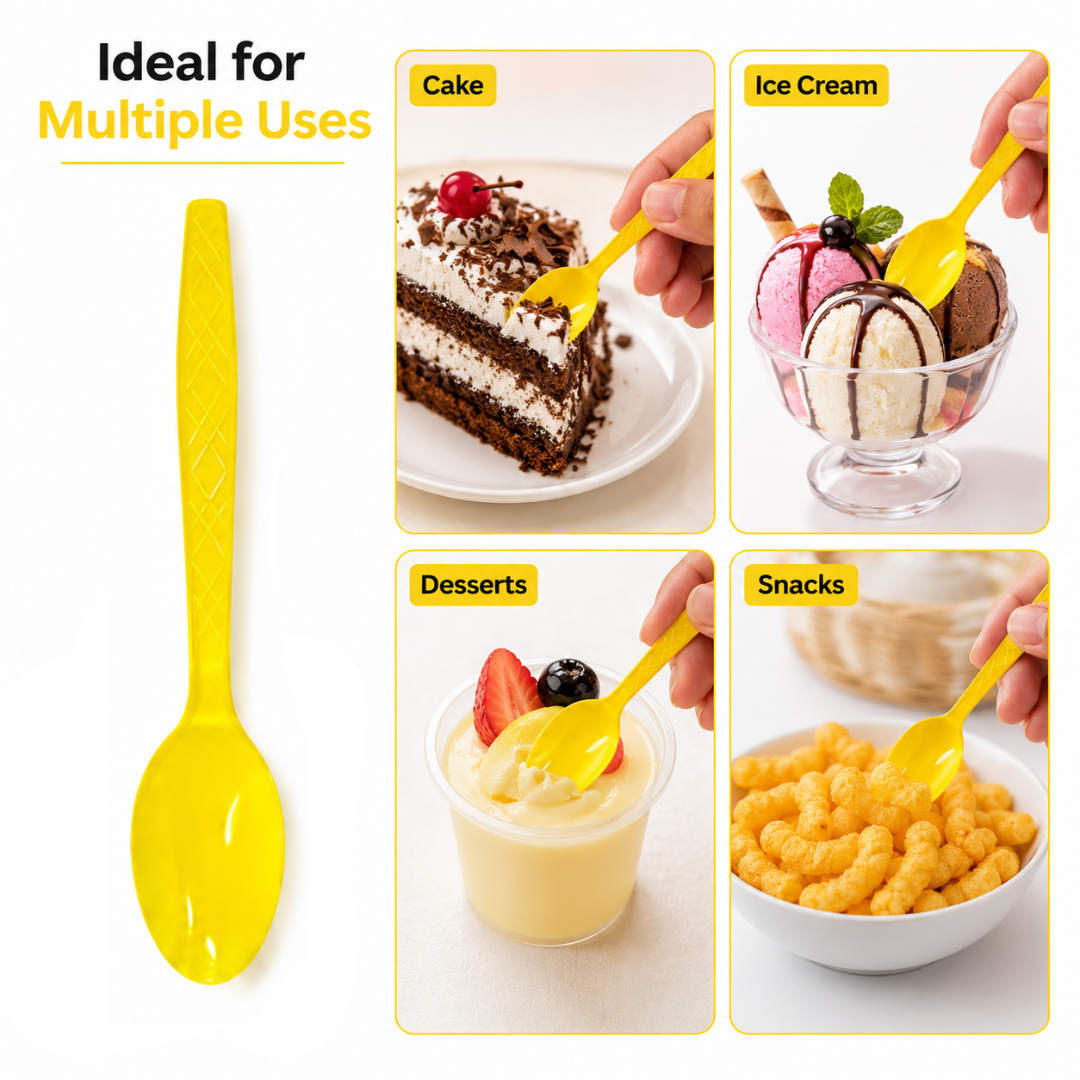 Premium Plastic Yellow Spoons - 20PC | For Birthdays, Picnics & Baby Shower Parties