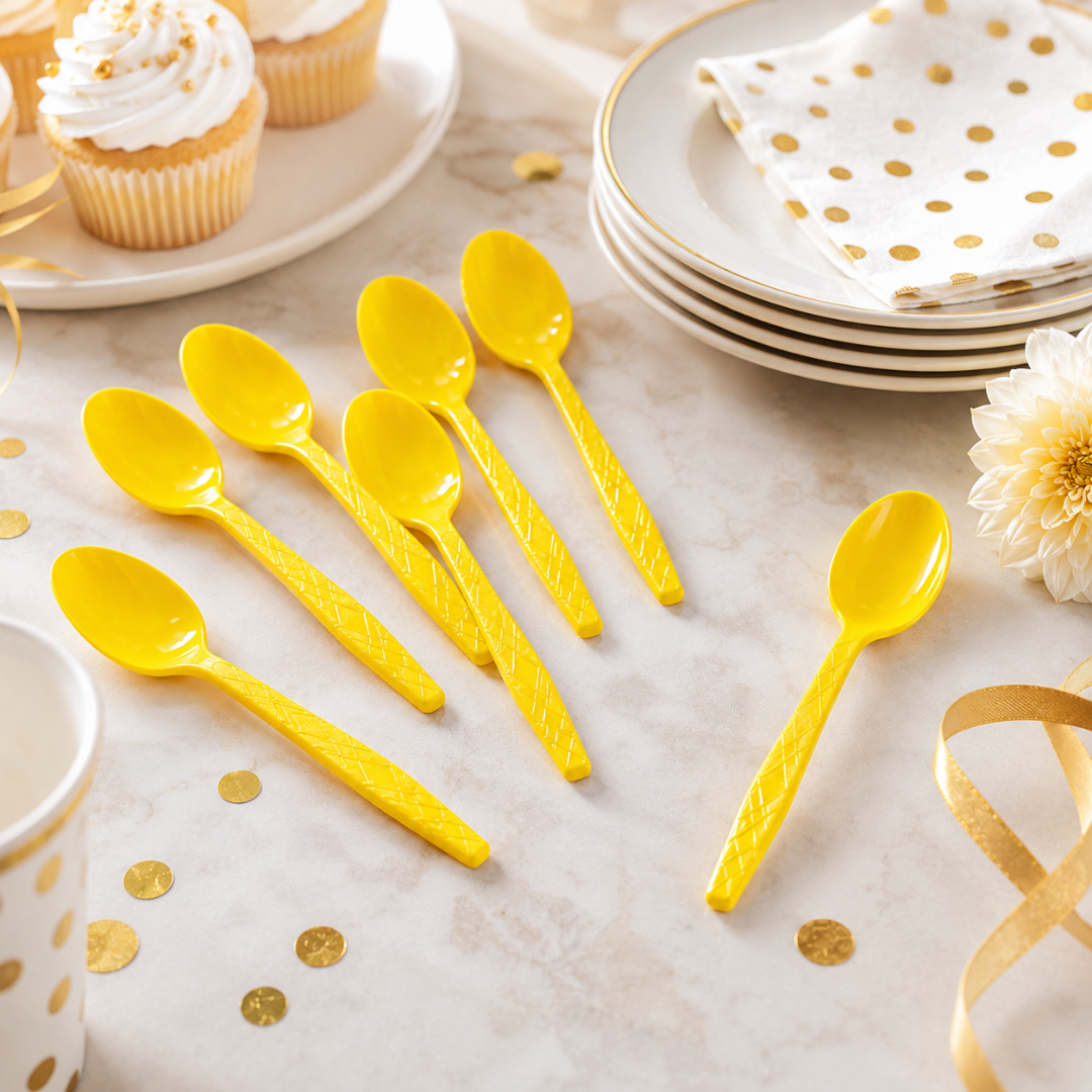 Premium Plastic Yellow Spoons - 20PC | For Birthdays, Picnics & Baby Shower Parties