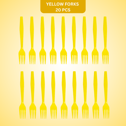 Yellow Premium Plastic Forks for Fruits or Noodles - 20PC - Wanna Party - front view