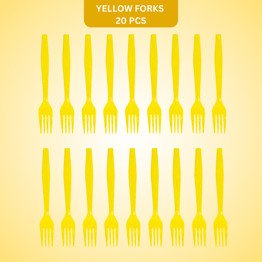 Yellow Premium Plastic Forks for Fruits or Noodles - 20PC