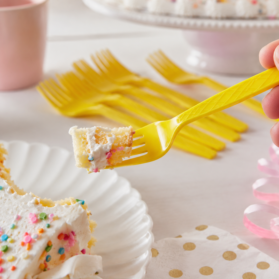 Yellow Premium Plastic Forks for Fruits or Noodles - 20PC