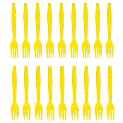 Yellow Premium Plastic Forks for Fruits or Noodles - 20PC - Wanna Party - closeup detail