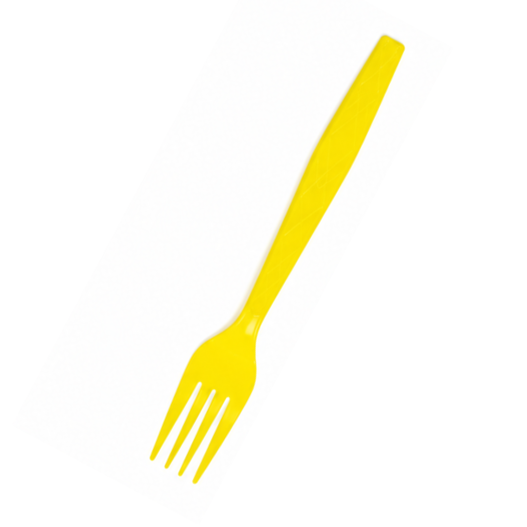 Yellow Premium Plastic Forks for Fruits or Noodles - 20PC - Wanna Party - side angle