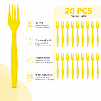 Yellow Premium Plastic Forks for Fruits or Noodles - 20PC - Wanna Party - packaging