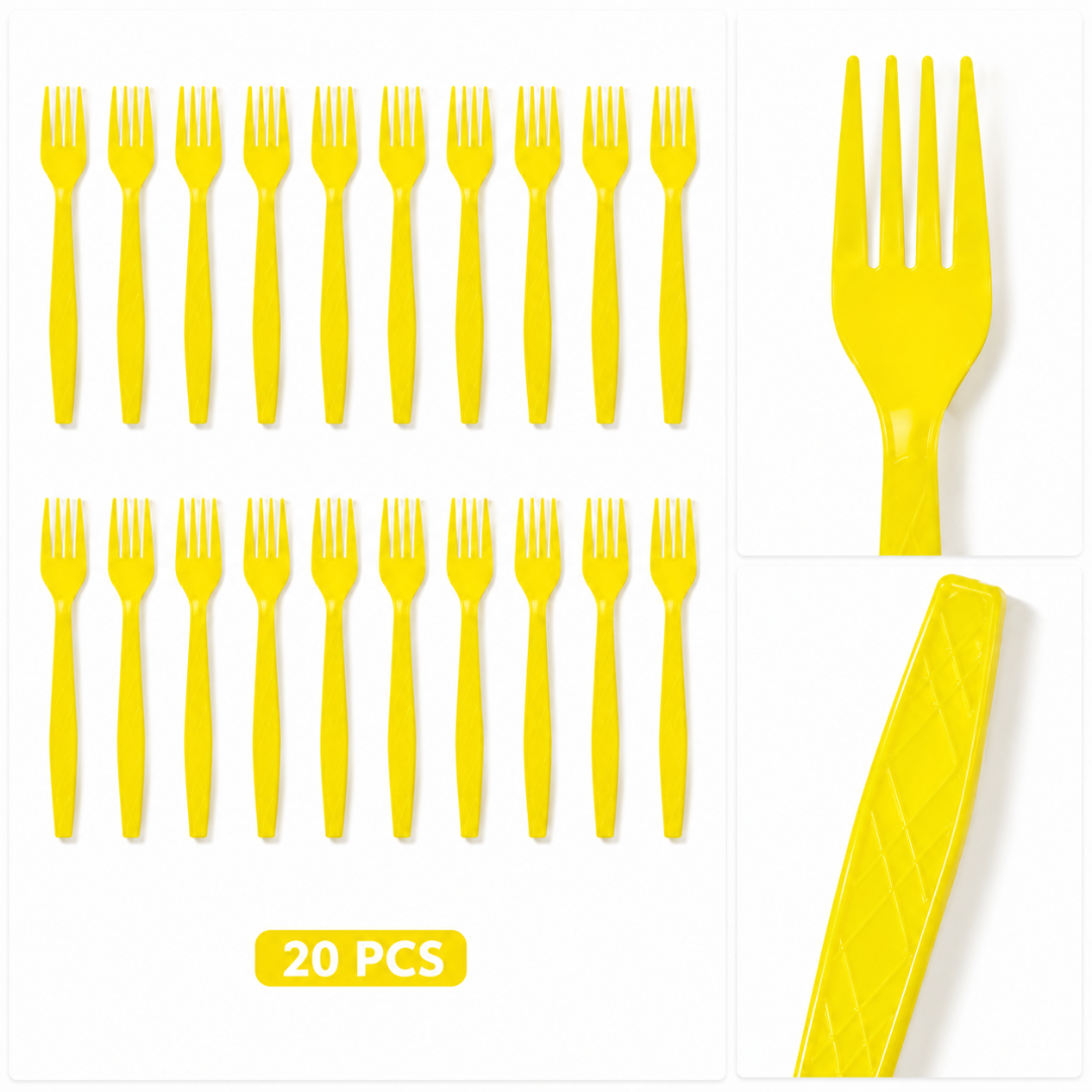 Yellow Premium Plastic Forks for Fruits or Noodles - 20PC - Wanna Party - alternate view