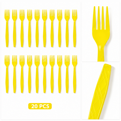 Yellow Premium Plastic Forks for Fruits or Noodles - 20PC - Wanna Party - alternate view