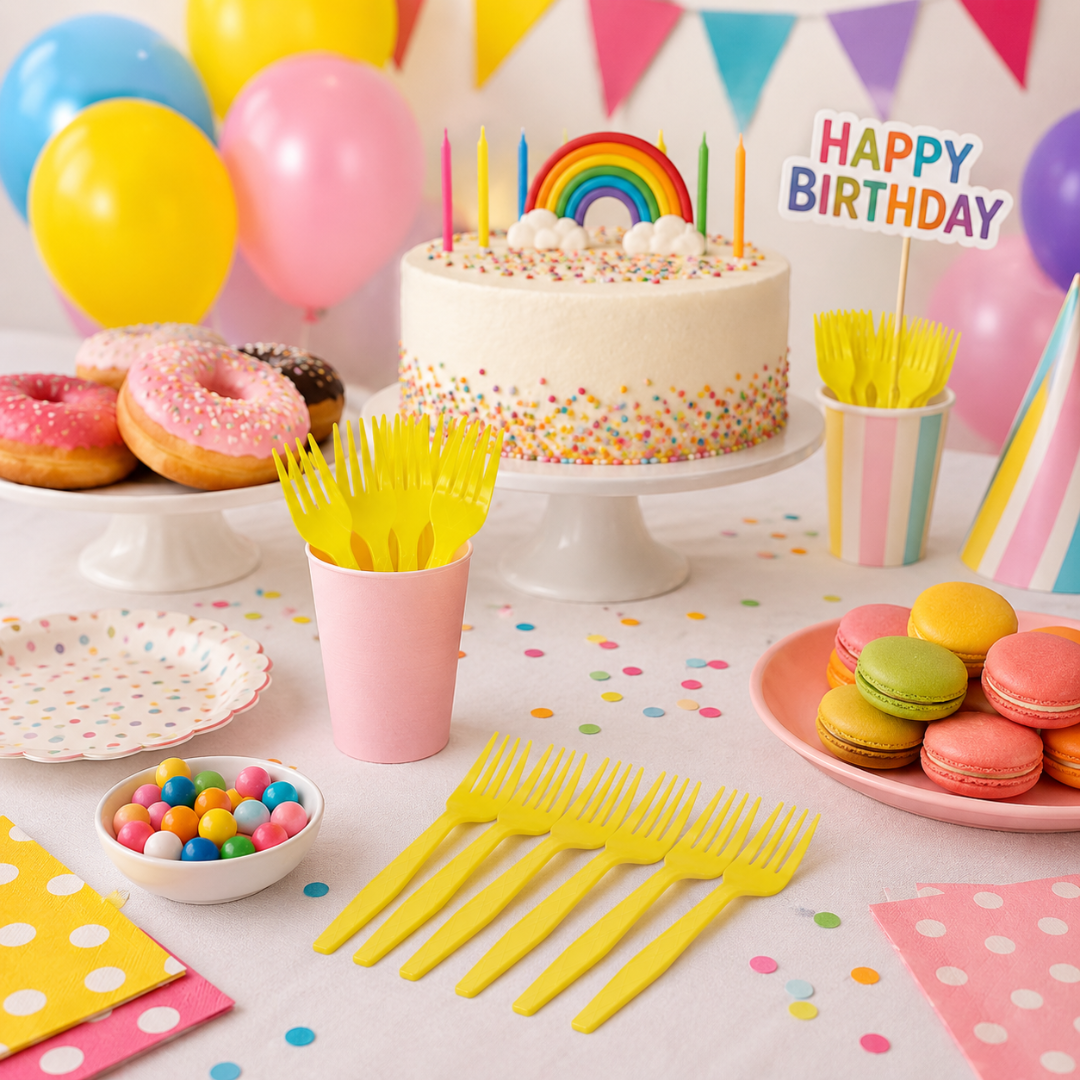 Yellow Premium Plastic Forks for Fruits or Noodles - 20PC