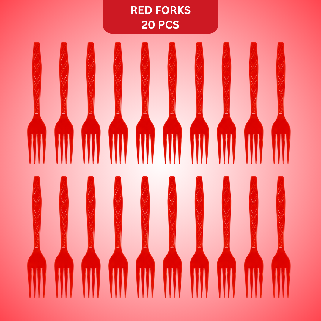 Premium Plastic Red Forks - 20PC