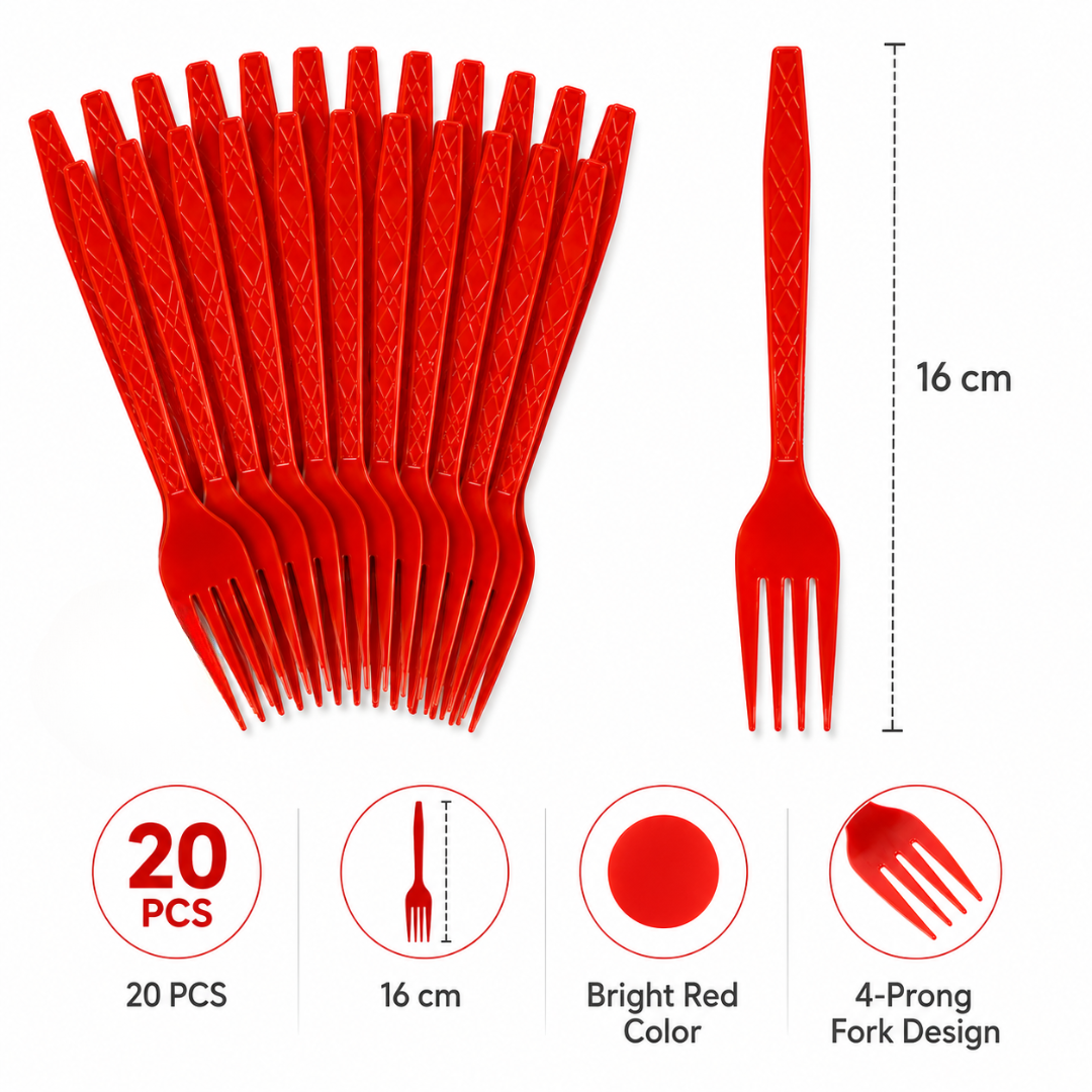 Premium Plastic Red Forks - 20PC