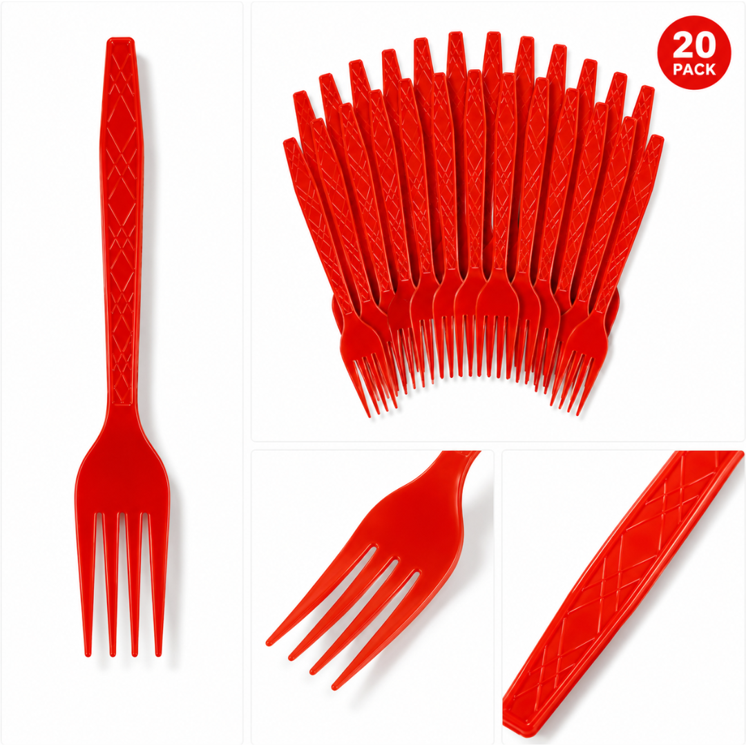 Premium Plastic Red Forks - 20PC