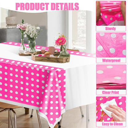 Polka Dot Tablecover w/Pink Border - 70 inches X 43 inches - 1PC