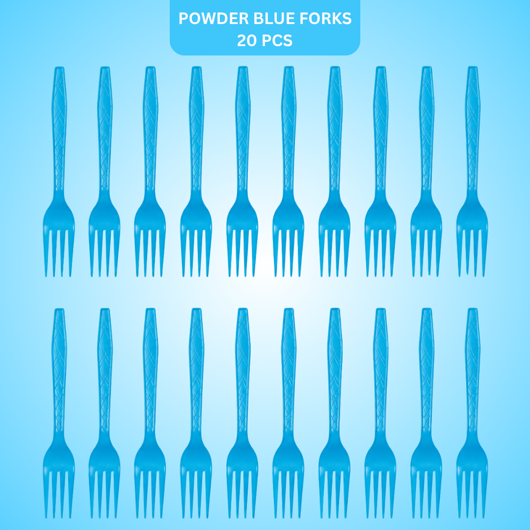 Light Blue Forks - 20PC | Pastel Blue Party Forks for Cake, Dessert or Snacks | Sturdy Picnic Forks
