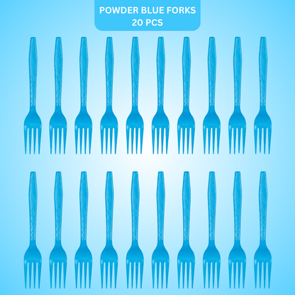 Light Blue Forks - 20PC | Pastel Blue Party Forks for Cake, Dessert or Snacks | Sturdy Picnic Forks