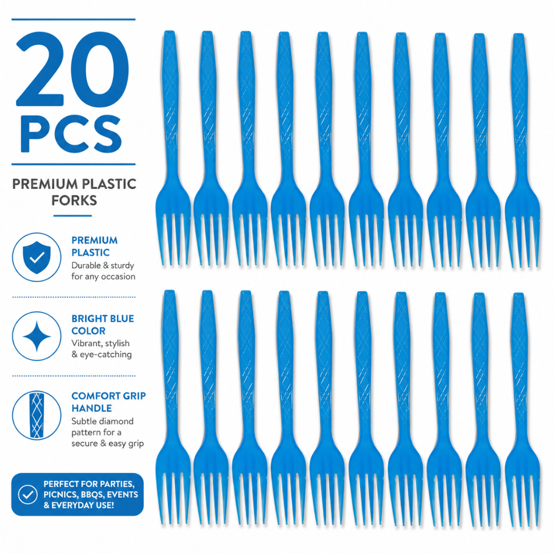 Light Blue Forks - 20PC | Pastel Blue Party Forks for Cake, Dessert or Snacks | Sturdy Picnic Forks