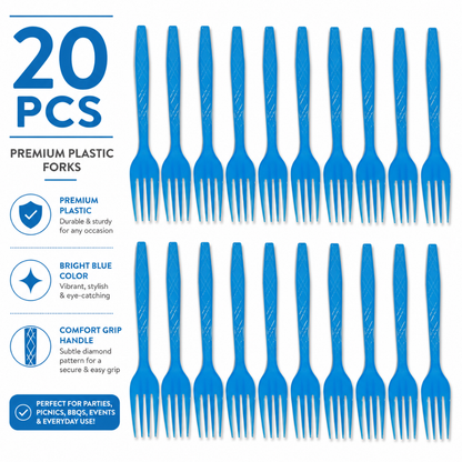 Light Blue Forks - 20PC | Pastel Blue Party Forks for Cake, Dessert or Snacks | Sturdy Picnic Forks