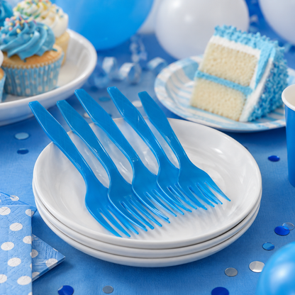Light Blue Forks - 20PC | Pastel Blue Party Forks for Cake, Dessert or Snacks | Sturdy Picnic Forks